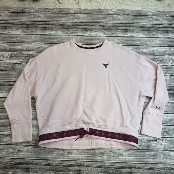 Under Armour Womens Charged Pullover Sweatshirt Pink Maroon L LG Large Tie Waist - Picture 12 of 13